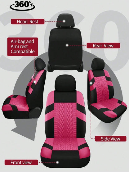 8/9/17pcs Women's Universal Car Seat Cover Set, Front And Rear Seat Covers, Fluffy Steering Wheel Cover, Wool Handbrake And Gear Shift Cover, Hanging Accessory Bracket Ring Badge Sticker