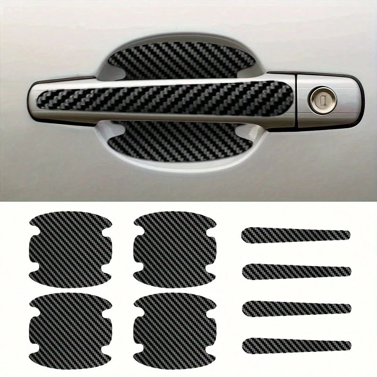 8-Piece Carbon Fiber Car Door Handle Protector- Anti-Scratch, Durable Synthetic Rubber Material, Oil-Rubbed Finish, Fits Most Car Door Handles, Including, Chevrolet, And Audi.