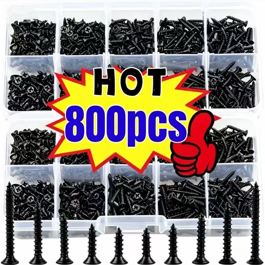 800pcs Self-Tapping Screw Set, Multiple Sizes And Styles Available, Comes With Storage Organizer Box, Convenient For Storage And Retrieval, Suitable For Daily Maintenance, Installation, Replacement An