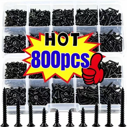 800pcs Self-Tapping Screw Set, Multiple Sizes And Styles Available, Comes With Storage Organizer Box, Convenient For Storage And Retrieval, Suitable For Daily Maintenance, Installation, Replacement An
