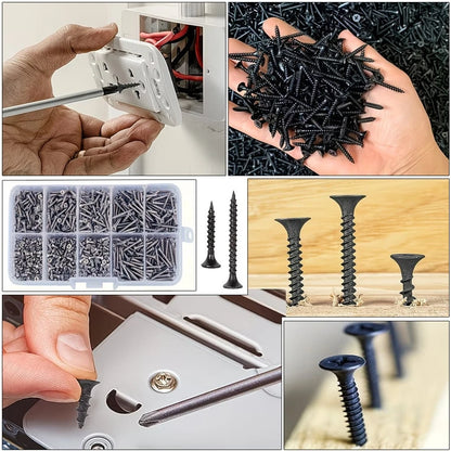 800pcs Self Tapping Wood Screw Combination, M2 Metal Cross Flat Head Screw Kit, Suitable For Board And Cabinet, Woodworking, DIY Projects And Furniture Assembly, 8 Sizes