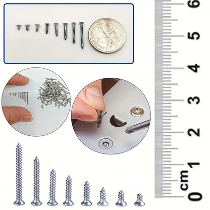 800pcs Self Tapping Wood Screw Combination, M2 Metal Cross Flat Head Screw Kit, Suitable For Board And Cabinet, Woodworking, DIY Projects And Furniture Assembly, 8 Sizes