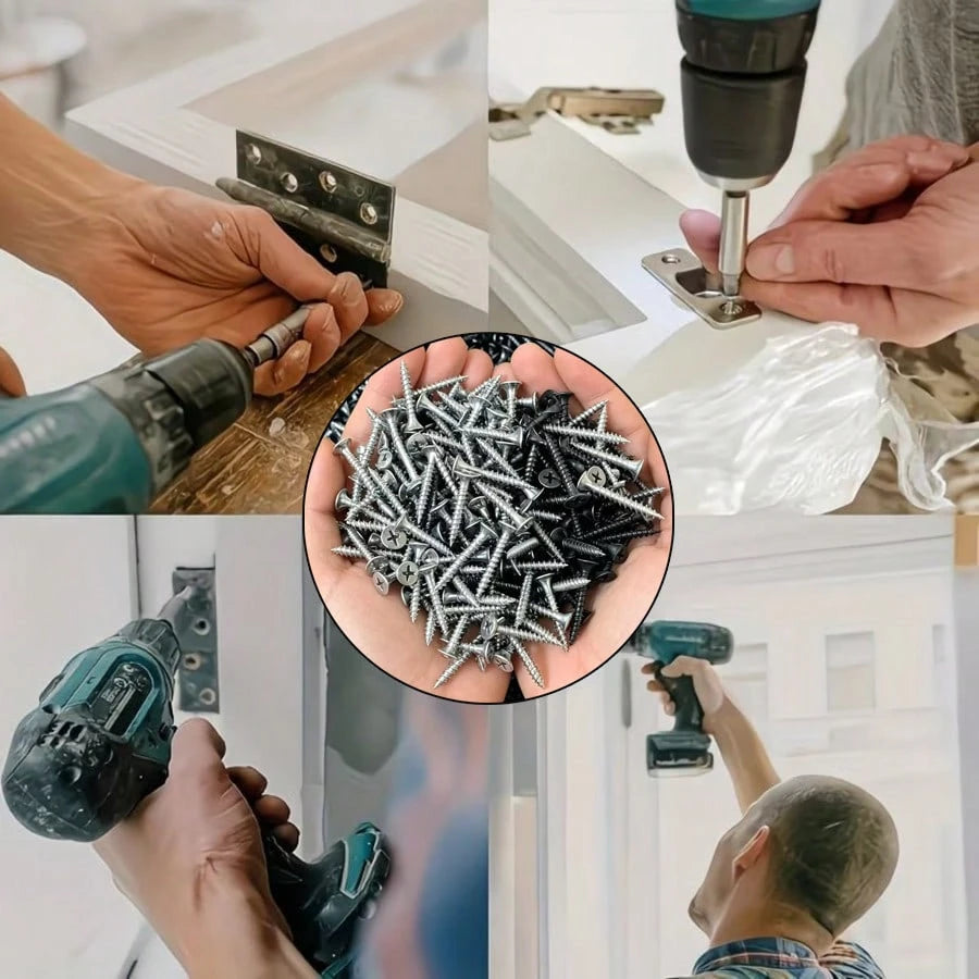 800pcs Self Tapping Wood Screw Combination, M2 Metal Cross Flat Head Screw Kit, Suitable For Board And Cabinet, Woodworking, DIY Projects And Furniture Assembly, 8 Sizes