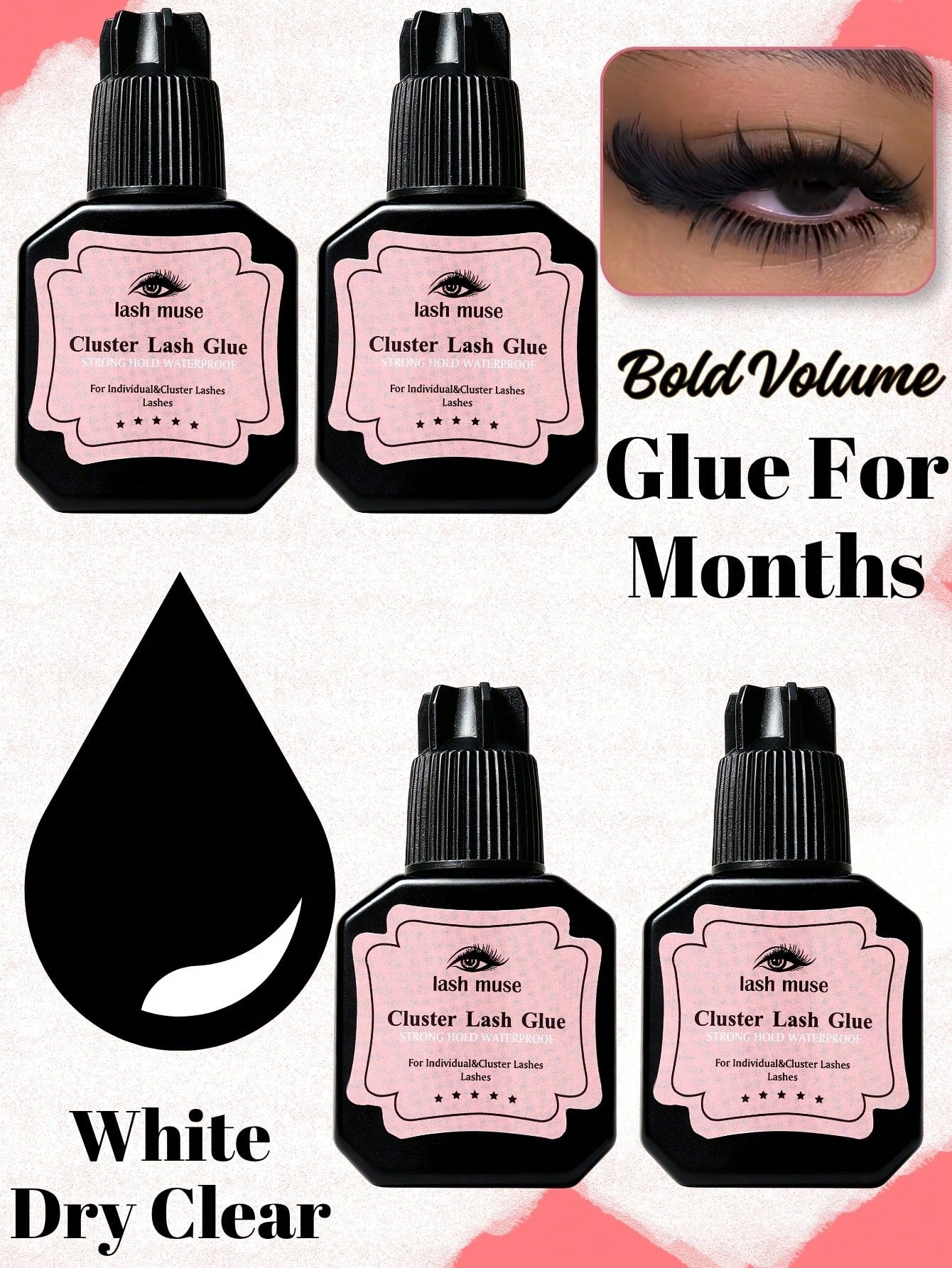 8ml Long-Lasting Eyelash Extension Glue For Cluster & Individual Lashes Waterproof Quick-Dry Black Lash Adhesive Strong Hold No-Residue DIY Eyelash Glue For At-Home Use