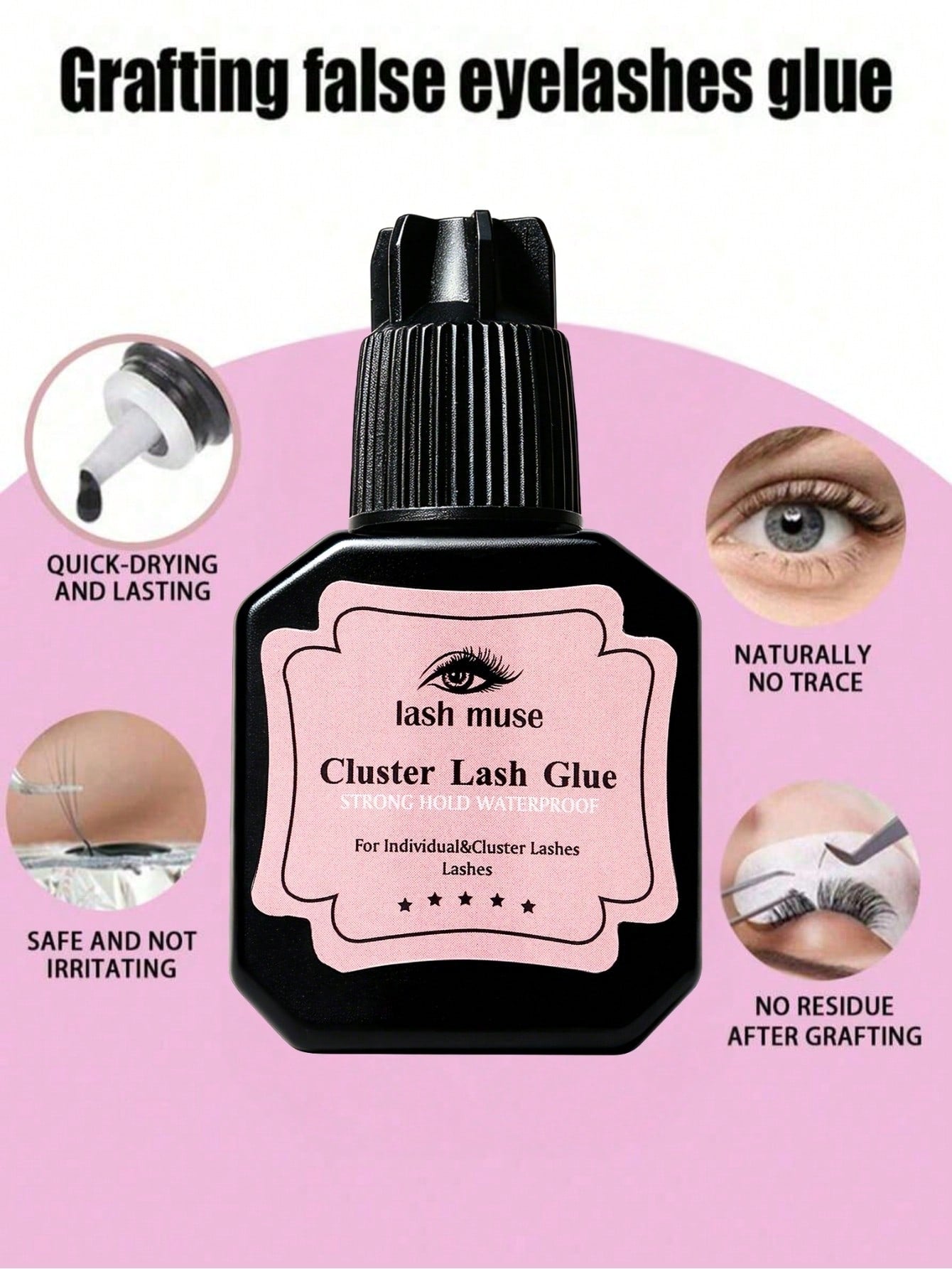 8ml Long-Lasting Eyelash Extension Glue For Cluster & Individual Lashes Waterproof Quick-Dry Black Lash Adhesive Strong Hold No-Residue DIY Eyelash Glue For At-Home Use