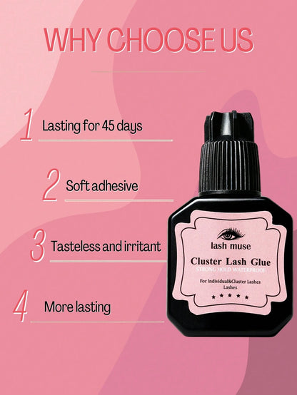 8ml Long-Lasting Eyelash Extension Glue For Cluster & Individual Lashes Waterproof Quick-Dry Black Lash Adhesive Strong Hold No-Residue DIY Eyelash Glue For At-Home Use