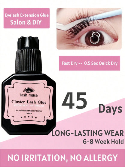 8ml Long-Lasting Eyelash Extension Glue For Cluster & Individual Lashes Waterproof Quick-Dry Black Lash Adhesive Strong Hold No-Residue DIY Eyelash Glue For At-Home Use