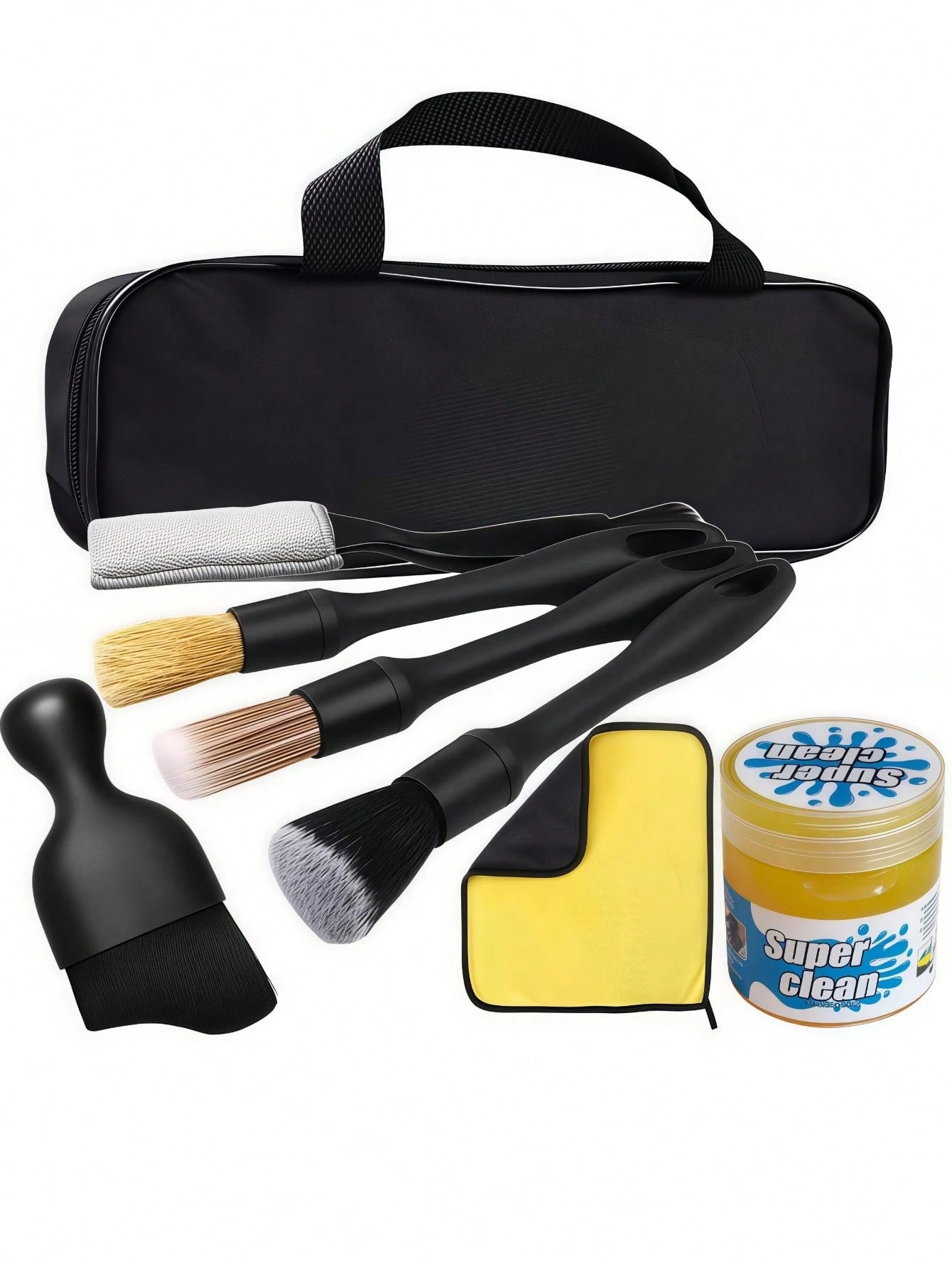 8PCS Car Interior Cleaning Detailing Kit, Car Accessories, Non‑Sticky Cleaning Gel, Gap Detailing Brushes, Boar Hair Brush, Dual‑Head Vent Cleaning Brush, Microfiber Towel With Storage Bag For Car Tru