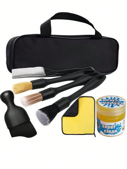 8PCS Car Interior Cleaning Detailing Kit, Car Accessories, Non‑Sticky Cleaning Gel, Gap Detailing Brushes, Boar Hair Brush, Dual‑Head Vent Cleaning Brush, Microfiber Towel With Storage Bag For Car Tru