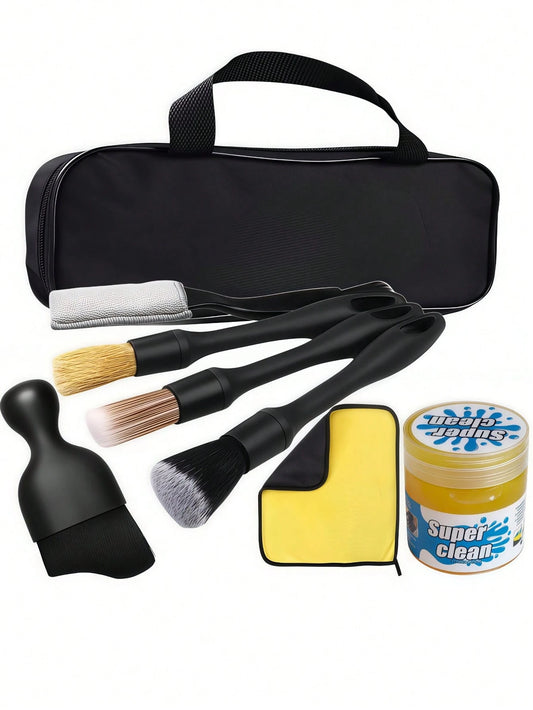 8PCS Car Interior Cleaning Detailing Kit, Car Accessories, Non‑Sticky Cleaning Gel, Gap Detailing Brushes, Boar Hair Brush, Dual‑Head Vent Cleaning Brush, Microfiber Towel With Storage Bag For Car Tru