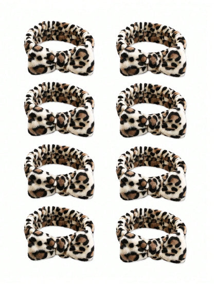 8pcs Leopard Print Headband, Makeup Headband, Christmas Hair Accessory, Women's Facial Wash Headband, SPA Gift, Party, Daily Wear, Lightweight & Practical, Women's Headband, Home Beauty Women's Access