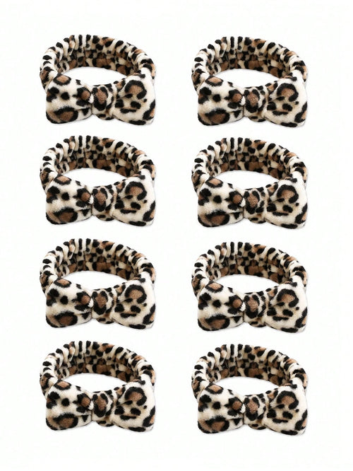 8pcs Leopard Print Headband, Makeup Headband, Christmas Hair Accessory, Women's Facial Wash Headband, SPA Gift, Party, Daily Wear, Lightweight & Practical, Women's Headband, Home Beauty Women's Access