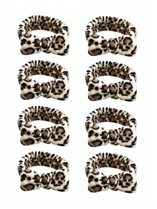 8pcs Leopard Print Headband, Makeup Headband, Christmas Hair Accessory, Women's Facial Wash Headband, SPA Gift, Party, Daily Wear, Lightweight & Practical, Women's Headband, Home Beauty Women's Access