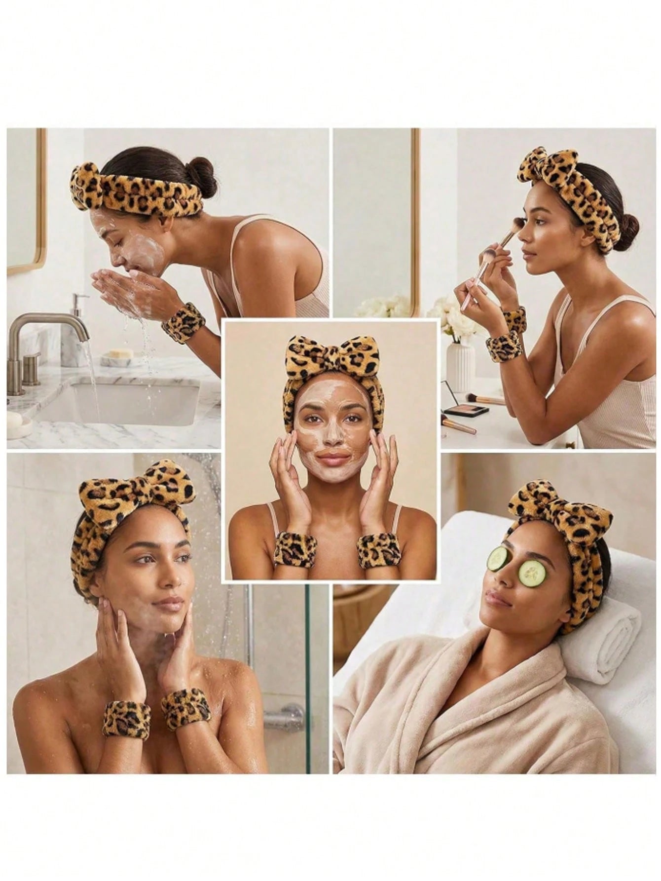 8pcs Leopard Print Headband, Makeup Headband, Christmas Hair Accessory, Women's Facial Wash Headband, SPA Gift, Party, Daily Wear, Lightweight & Practical, Women's Headband, Home Beauty Women's Access