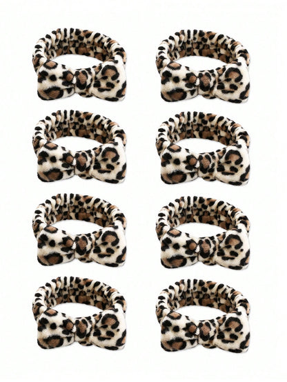 8pcs Leopard Print Headband, Makeup Headband, Christmas Hair Accessory, Women's Facial Wash Headband, SPA Gift, Party, Daily Wear, Lightweight & Practical, Women's Headband, Home Beauty Women's Access