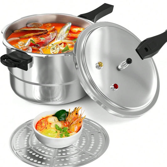 8Qt Aluminum Pressure Cooker W/Release Valve & Multiple Protective Devices,Pressure Canner Compatible With Gas & Induction Cooker,Canner Rack Included Universal Kitchen And Dining Pressure Cooker, Fas