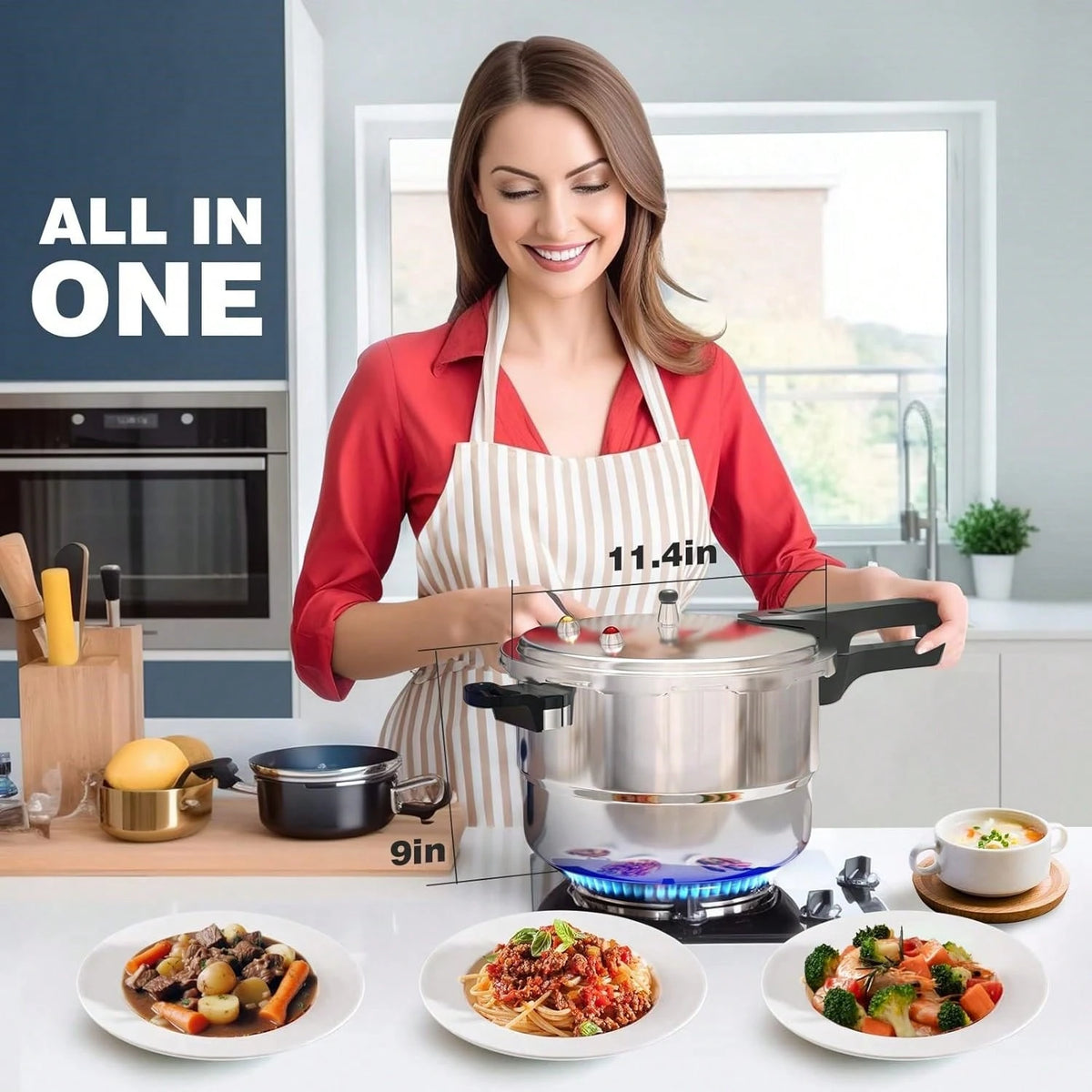 8Qt Aluminum Pressure Cooker W/Release Valve & Multiple Protective Devices,Pressure Canner Compatible With Gas & Induction Cooker,Canner Rack Included Universal Kitchen And Dining Pressure Cooker, Fas