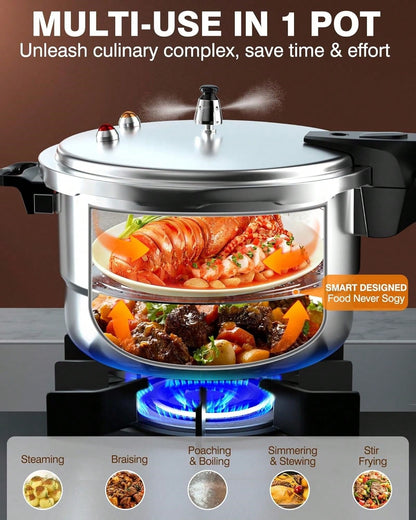 8Qt Aluminum Pressure Cooker W/Release Valve & Multiple Protective Devices,Pressure Canner Compatible With Gas & Induction Cooker,Canner Rack Included Universal Kitchen And Dining Pressure Cooker, Fas