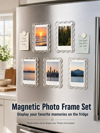 9/4/2pcs Acrylic Magnetic Refrigerator Photo Frames, 2.6 X 3.9 Inch Clear Wavy Edge Acrylic Photo Frames, Suitable For Mini And Wallet Size Photos, Clear Refrigerator Magnet Photo Display Stand, Walle