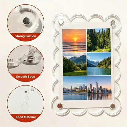 9/4/2pcs Acrylic Magnetic Refrigerator Photo Frames, 2.6 X 3.9 Inch Clear Wavy Edge Acrylic Photo Frames, Suitable For Mini And Wallet Size Photos, Clear Refrigerator Magnet Photo Display Stand, Walle