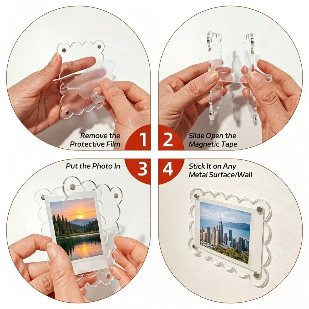 9/4/2pcs Acrylic Magnetic Refrigerator Photo Frames, 2.6 X 3.9 Inch Clear Wavy Edge Acrylic Photo Frames, Suitable For Mini And Wallet Size Photos, Clear Refrigerator Magnet Photo Display Stand, Walle