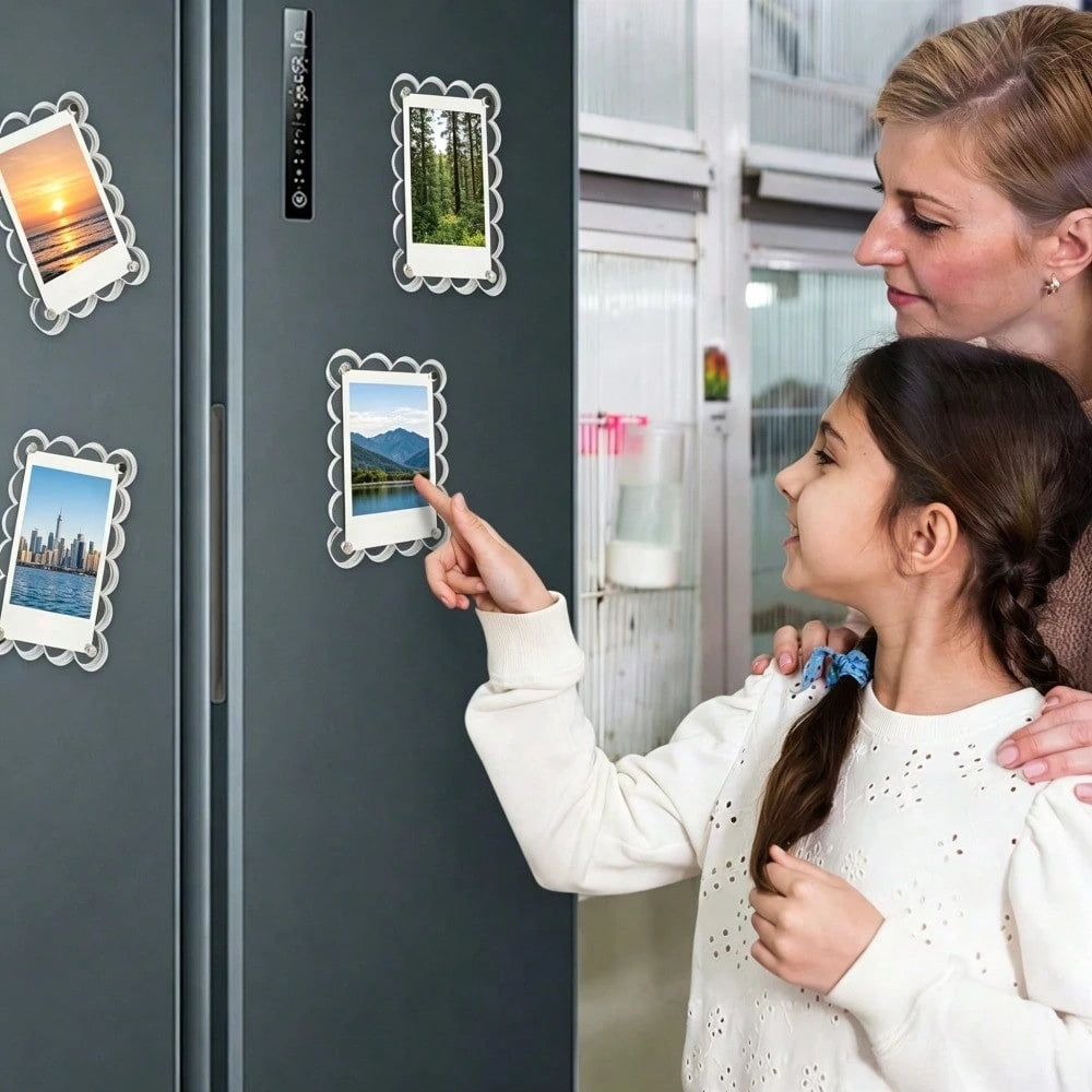 9/4/2pcs Acrylic Magnetic Refrigerator Photo Frames, 2.6 X 3.9 Inch Clear Wavy Edge Acrylic Photo Frames, Suitable For Mini And Wallet Size Photos, Clear Refrigerator Magnet Photo Display Stand, Walle