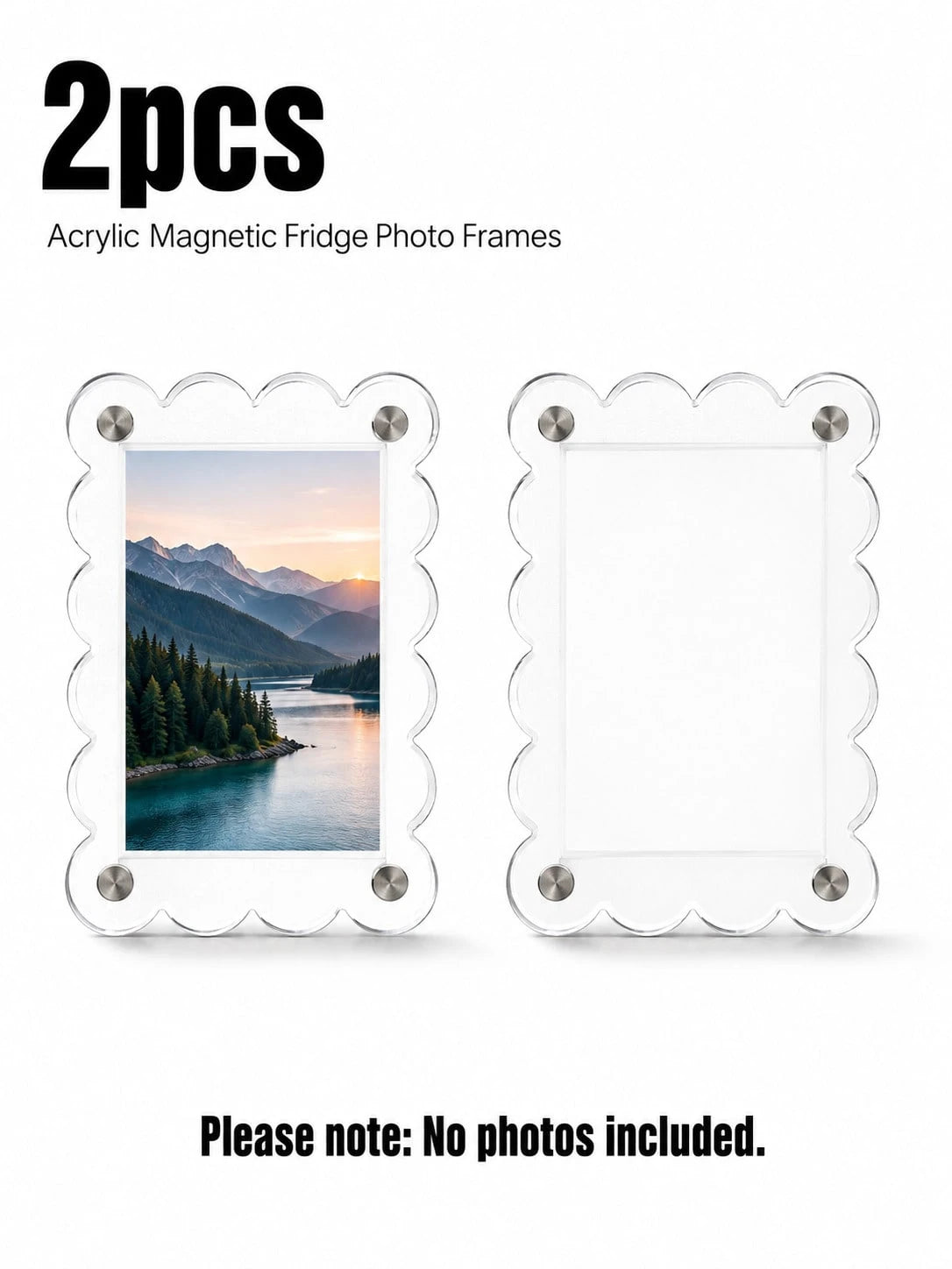 9/4/2pcs Acrylic Magnetic Refrigerator Photo Frames, 2.6 X 3.9 Inch Clear Wavy Edge Acrylic Photo Frames, Suitable For Mini And Wallet Size Photos, Clear Refrigerator Magnet Photo Display Stand, Walle