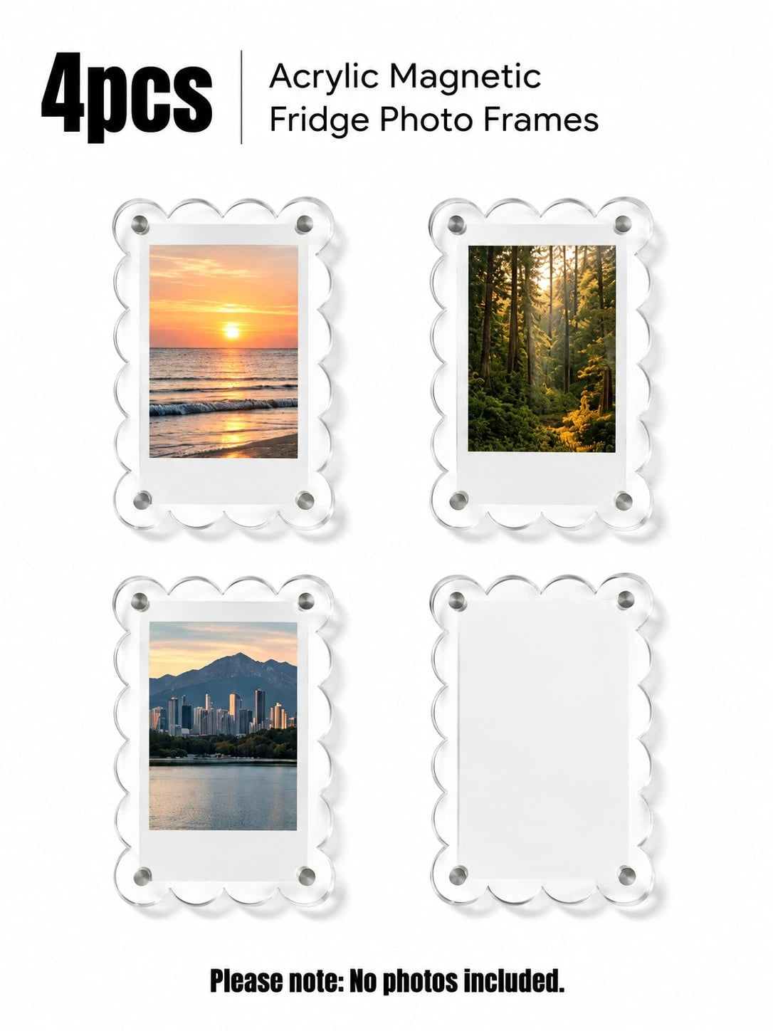 9/4/2pcs Acrylic Magnetic Refrigerator Photo Frames, 2.6 X 3.9 Inch Clear Wavy Edge Acrylic Photo Frames, Suitable For Mini And Wallet Size Photos, Clear Refrigerator Magnet Photo Display Stand, Walle