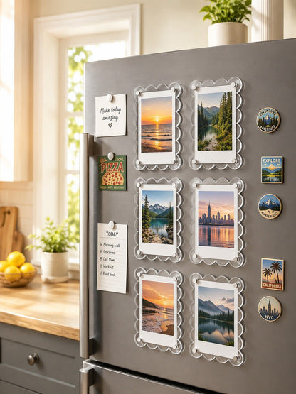 9/4/2pcs Acrylic Magnetic Refrigerator Photo Frames, 2.6 X 3.9 Inch Clear Wavy Edge Acrylic Photo Frames, Suitable For Mini And Wallet Size Photos, Clear Refrigerator Magnet Photo Display Stand, Walle