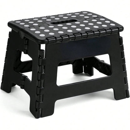 9" Folding Step Stool For Adults, Non-Slip Plastic Foldable Stool With Portable Handle For Kitchen Bathroom Etc, Black, 1PC