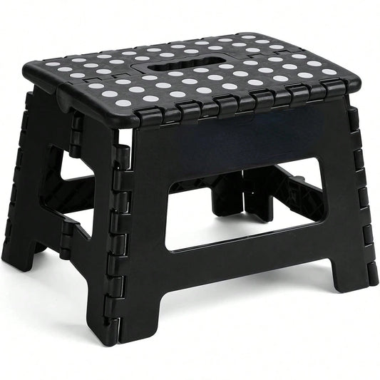 9" Folding Step Stool For Adults, Non-Slip Plastic Foldable Stool With Portable Handle For Kitchen Bathroom Etc, Black, 1PC