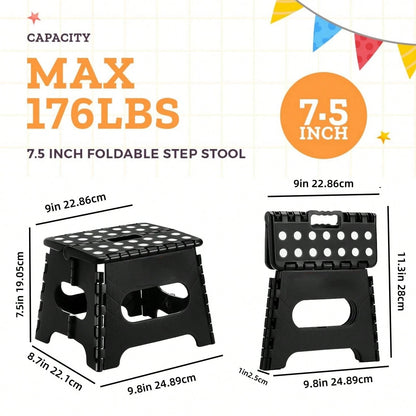 9" Folding Step Stool For Adults, Non-Slip Plastic Foldable Stool With Portable Handle For Kitchen Bathroom Etc, Black, 1PC