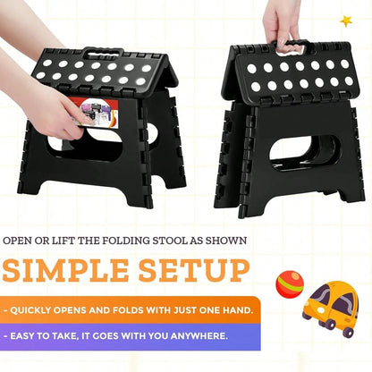 9" Folding Step Stool For Adults, Non-Slip Plastic Foldable Stool With Portable Handle For Kitchen Bathroom Etc, Black, 1PC