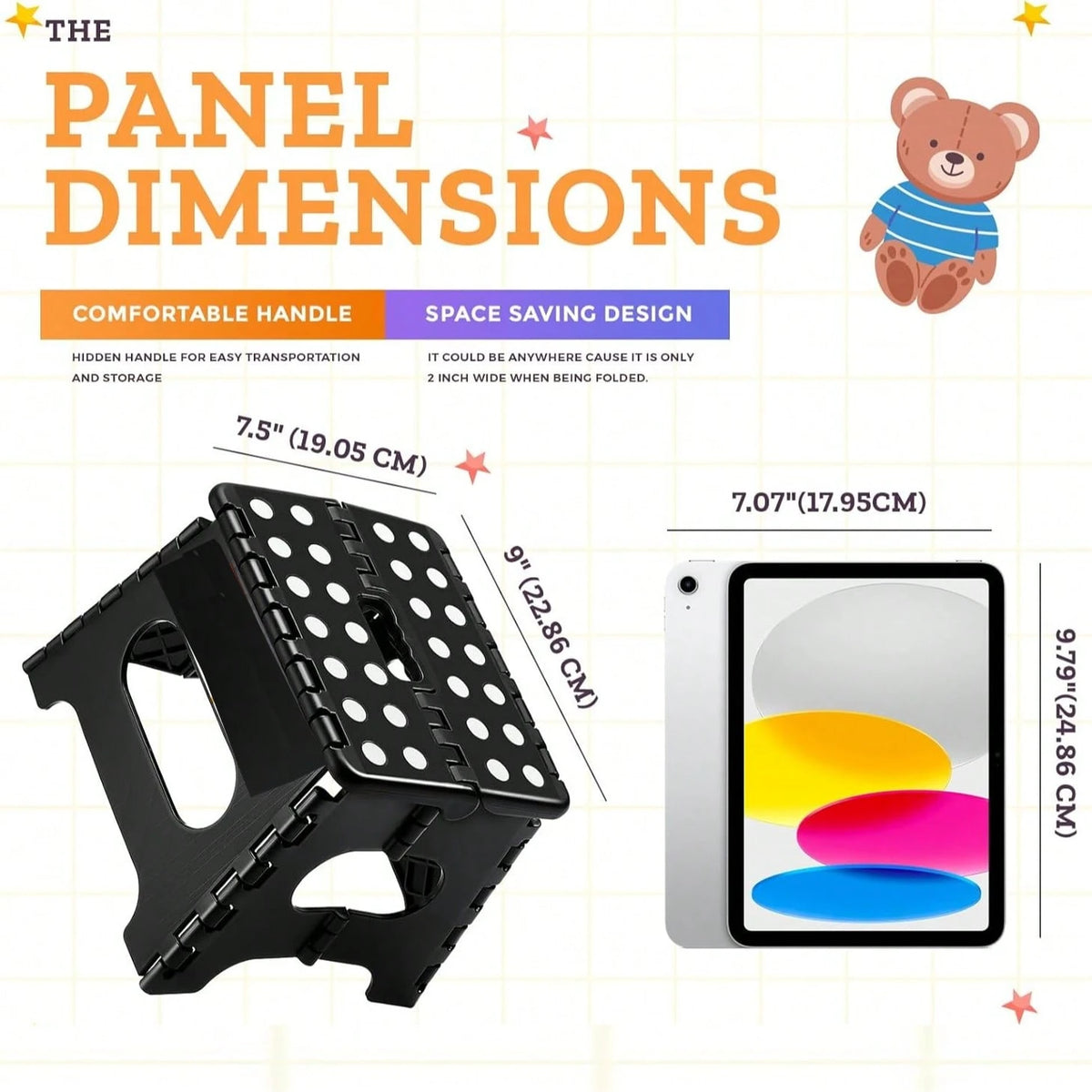 9" Folding Step Stool For Adults, Non-Slip Plastic Foldable Stool With Portable Handle For Kitchen Bathroom Etc, Black, 1PC