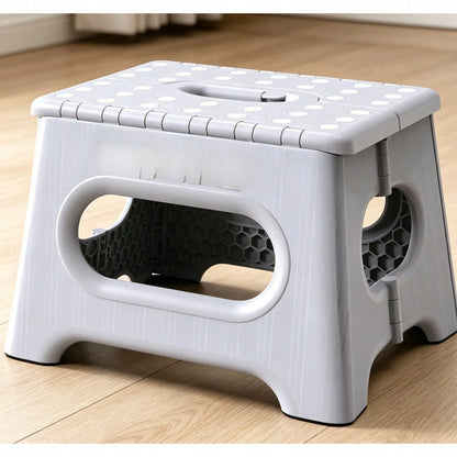 9" Folding Step Stool For Adults, Non-Slip Plastic Foldable Stool With Portable Handle For Kitchen Bathroom Etc, Black, 1PC