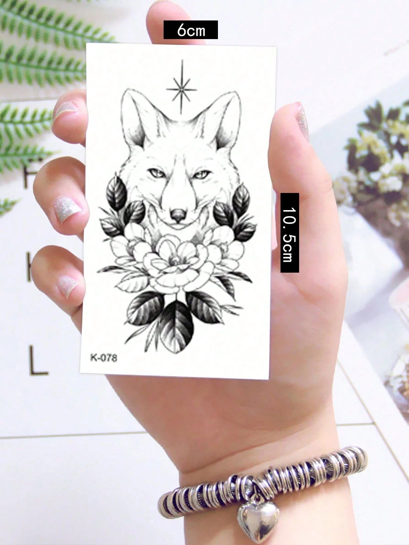 9 Sheets Black Cool Animals Fox Wolf Forest Peony Pattern Arms Legs Waist Shoulders Chest Back Cover Temporary Tattoo Stickers