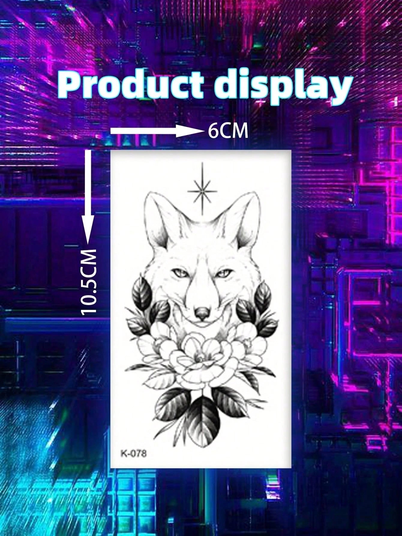 9 Sheets Black Cool Animals Fox Wolf Forest Peony Pattern Arms Legs Waist Shoulders Chest Back Cover Temporary Tattoo Stickers