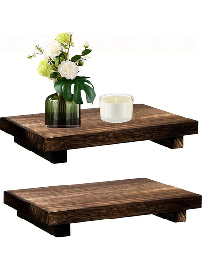 9"X6" Wooden Base Storage Rack, Cosmetic Organizer Tray, Bathroom Storage Shelf, Kitchen Soap Dish, Rustic Style Wooden Lift-Up Stand, Suitable For Vanity, Bathroom, Kitchen Countertop Decor, Plant, C