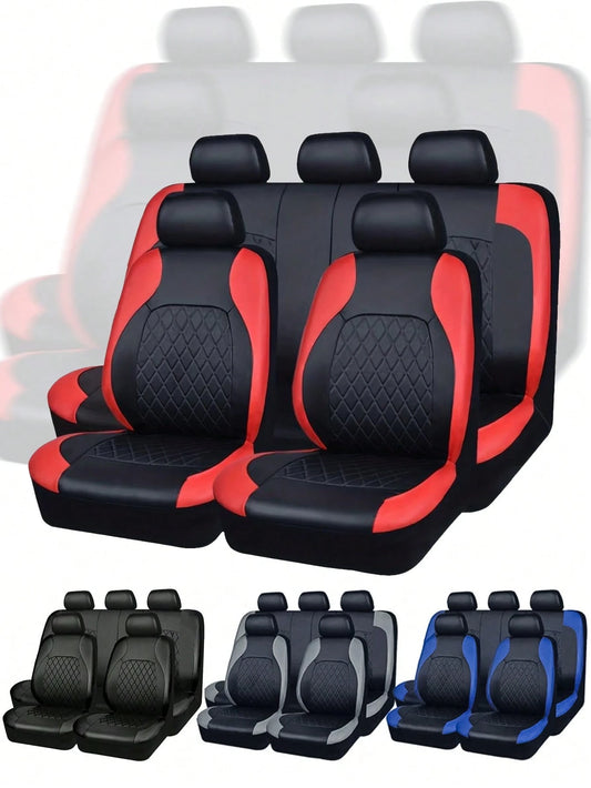 9PCS Diamond Leather Car Seat Cover Set- Bling Sparkle Design, Universal Fit For SUV/Sedan/Van (Airbag Compatible, Includes Front/Rear/Headrest Covers)