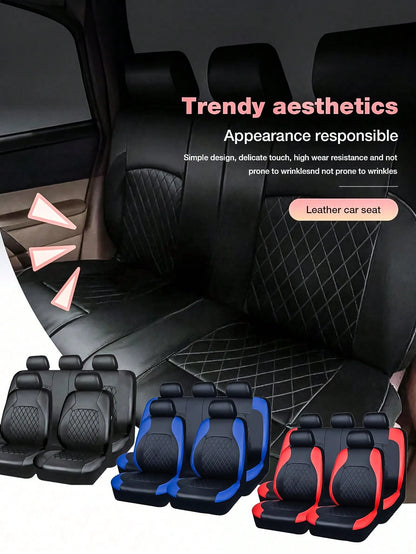 9PCS Diamond Leather Car Seat Cover Set- Bling Sparkle Design, Universal Fit For SUV/Sedan/Van (Airbag Compatible, Includes Front/Rear/Headrest Covers)