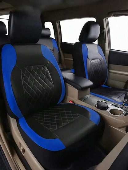 9PCS Diamond Leather Car Seat Cover Set- Bling Sparkle Design, Universal Fit For SUV/Sedan/Van (Airbag Compatible, Includes Front/Rear/Headrest Covers)