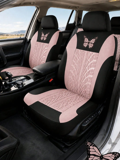 9pcs/Set (4pcs/Set) Universal Butterfly Pattern Embroidered Car Seat Covers, Made Of Polyester Fabric, Suitable For All Seasons, Washable By Hand, Fit For SUV, Sedan, Van And Other Vehicle Models, Com