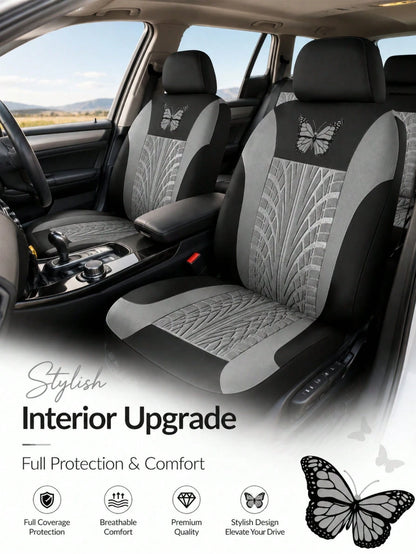 9pcs/Set (4pcs/Set) Universal Butterfly Pattern Embroidered Car Seat Covers, Made Of Polyester Fabric, Suitable For All Seasons, Washable By Hand, Fit For SUV, Sedan, Van And Other Vehicle Models, Com