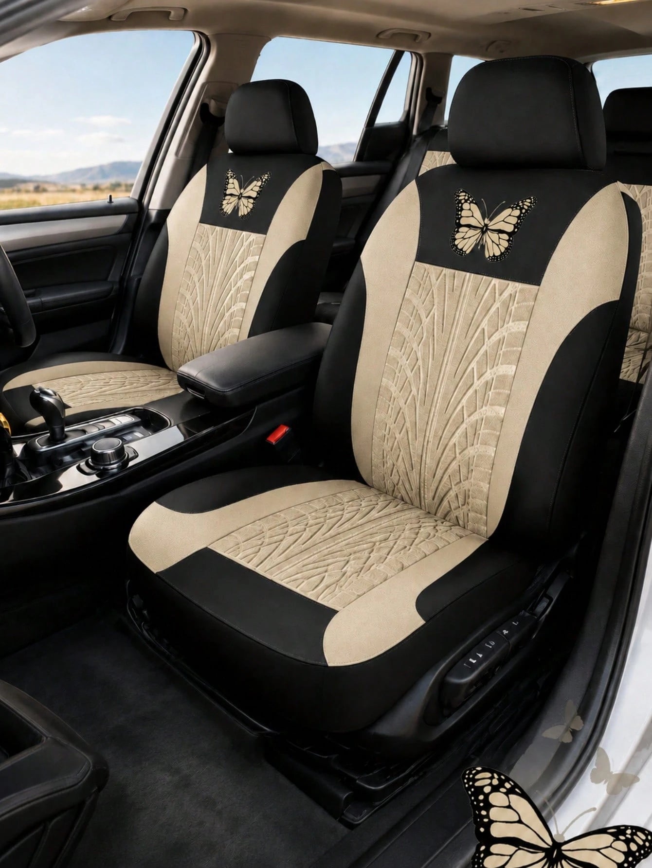 9pcs/Set (4pcs/Set) Universal Butterfly Pattern Embroidered Car Seat Covers, Made Of Polyester Fabric, Suitable For All Seasons, Washable By Hand, Fit For SUV, Sedan, Van And Other Vehicle Models, Com