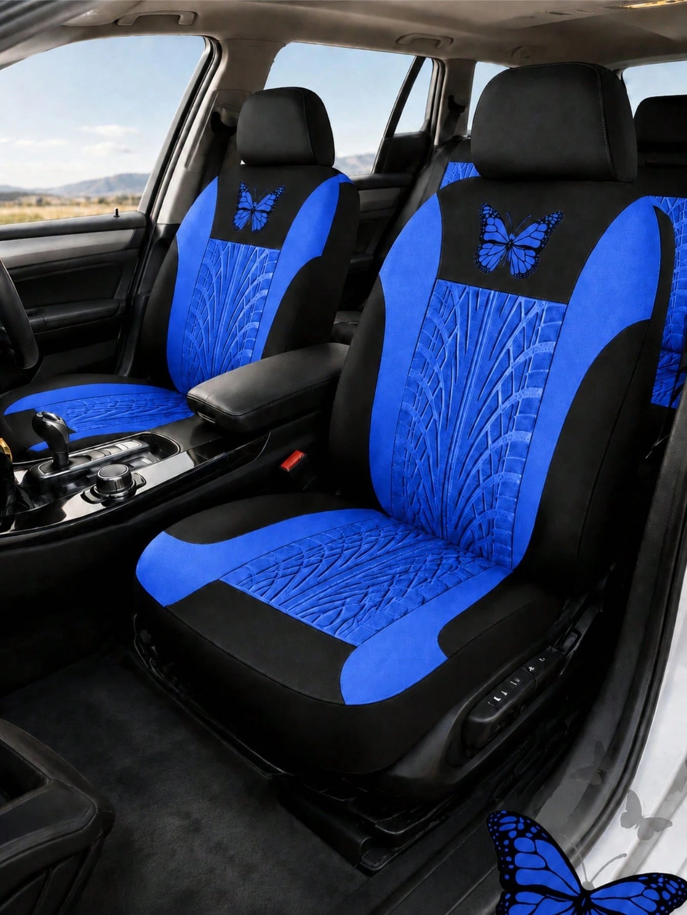 9pcs/Set (4pcs/Set) Universal Butterfly Pattern Embroidered Car Seat Covers, Made Of Polyester Fabric, Suitable For All Seasons, Washable By Hand, Fit For SUV, Sedan, Van And Other Vehicle Models, Com