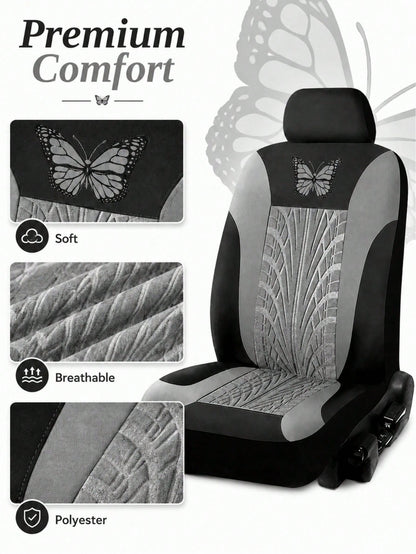 9pcs/Set (4pcs/Set) Universal Butterfly Pattern Embroidered Car Seat Covers, Made Of Polyester Fabric, Suitable For All Seasons, Washable By Hand, Fit For SUV, Sedan, Van And Other Vehicle Models, Com