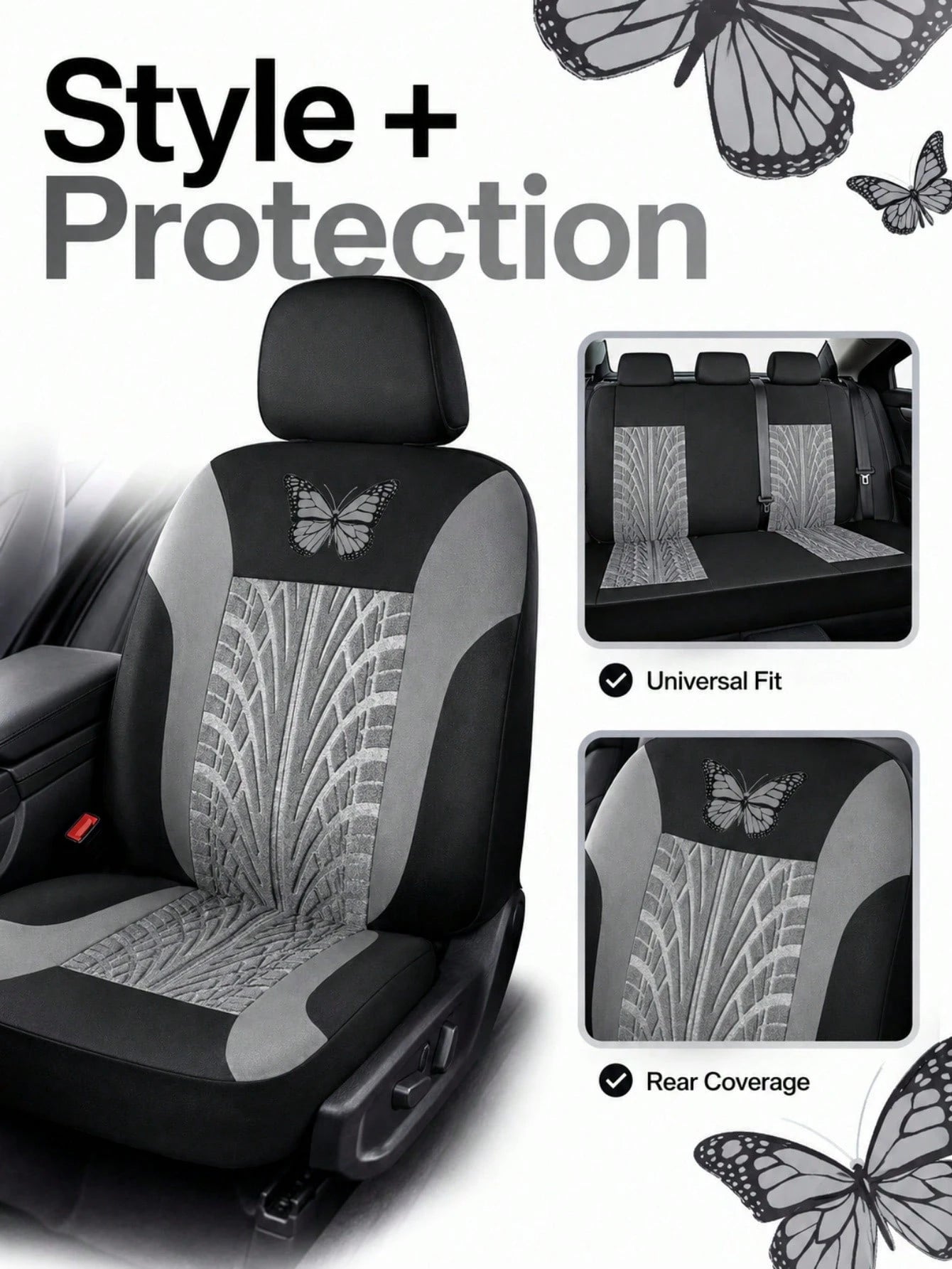 9pcs/Set (4pcs/Set) Universal Butterfly Pattern Embroidered Car Seat Covers, Made Of Polyester Fabric, Suitable For All Seasons, Washable By Hand, Fit For SUV, Sedan, Van And Other Vehicle Models, Com