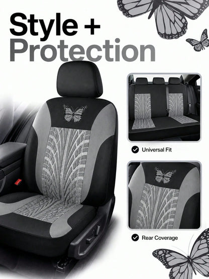 9pcs/Set (4pcs/Set) Universal Butterfly Pattern Embroidered Car Seat Covers, Made Of Polyester Fabric, Suitable For All Seasons, Washable By Hand, Fit For SUV, Sedan, Van And Other Vehicle Models, Com
