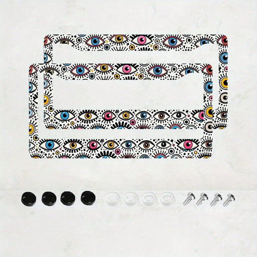 A License Plate Holder With An Evil Eye Design, Made Of Rust-Resistant Material, Equipped With Dual Mounting Holes And Screws, Suitable For Front And Rear License Plates. This Universal License Plate