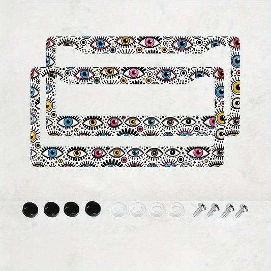A License Plate Holder With An Evil Eye Design, Made Of Rust-Resistant Material, Equipped With Dual Mounting Holes And Screws, Suitable For Front And Rear License Plates. This Universal License Plate